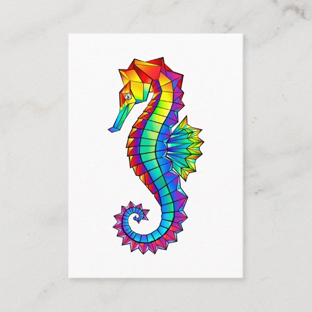 Rainbow Polygonal Seahorse Business Card (Front)