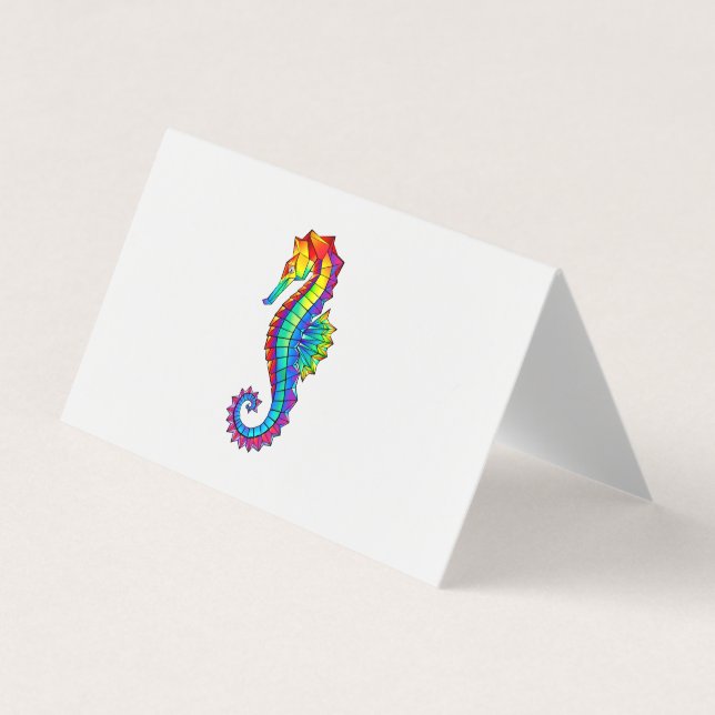 Rainbow Polygonal Seahorse Business Card (Front)