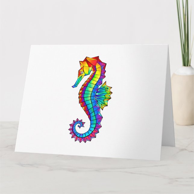 Rainbow Polygonal Seahorse Card (Front)