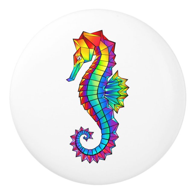 Rainbow Polygonal Seahorse Ceramic Knob (Front)