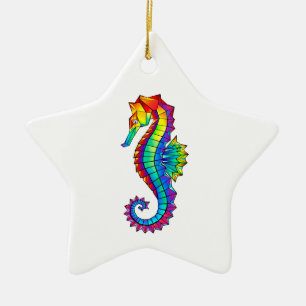 Rainbow Polygonal Seahorse Ceramic Ornament