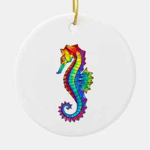 Rainbow Polygonal Seahorse Ceramic Ornament