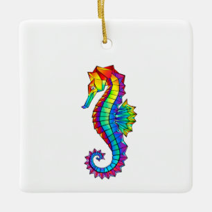 Rainbow Polygonal Seahorse Ceramic Ornament