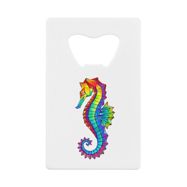 Rainbow Polygonal Seahorse Credit Card Bottle Opener (Front)