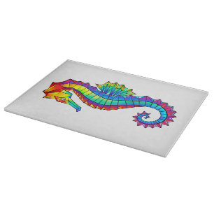 Rainbow Polygonal Seahorse Cutting Board