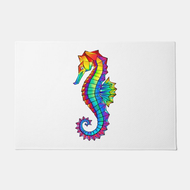 Rainbow Polygonal Seahorse Doormat (Front)