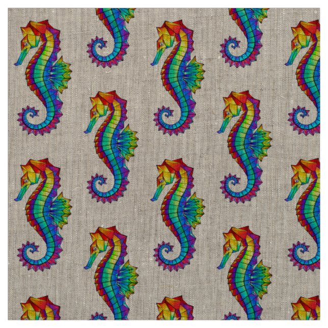Rainbow Polygonal Seahorse Fabric (Swatch)