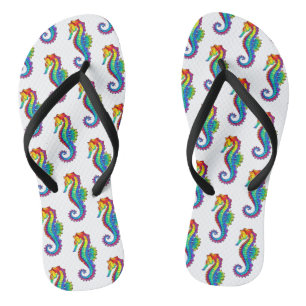 Rainbow Polygonal Seahorse Flip Flops