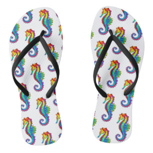 Rainbow Polygonal Seahorse Flip Flops