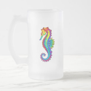 Rainbow Polygonal Seahorse Frosted Glass Beer Mug