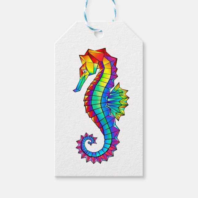 Rainbow Polygonal Seahorse Gift Tags (Front)