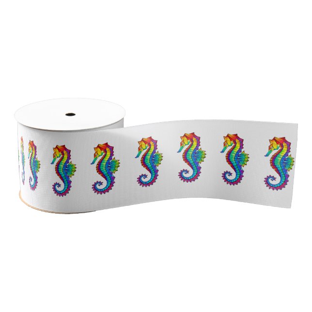 Rainbow Polygonal Seahorse Grosgrain Ribbon (Spool)