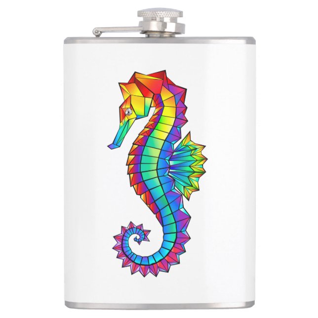 Rainbow Polygonal Seahorse Hip Flask (Front)