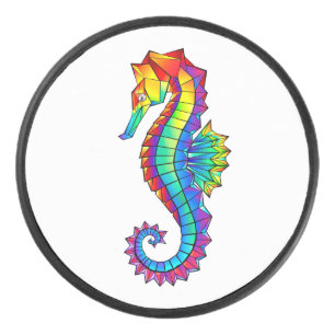 Rainbow Polygonal Seahorse Hockey Puck