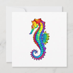 Rainbow Polygonal Seahorse Holiday Card