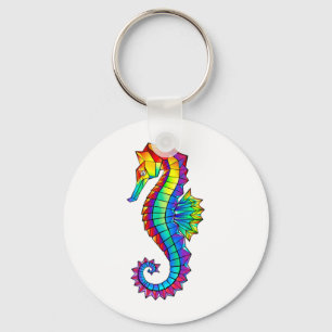 Rainbow Polygonal Seahorse Keychain