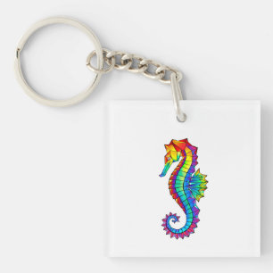 Rainbow Polygonal Seahorse Keychain
