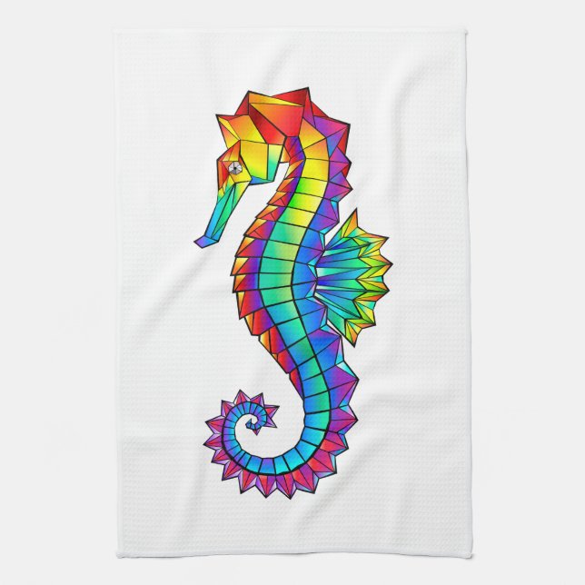 Rainbow Polygonal Seahorse Kitchen Towel (Vertical)