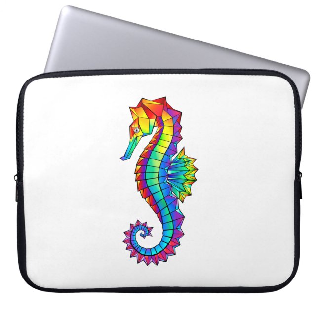 Rainbow Polygonal Seahorse Laptop Sleeve (Front)