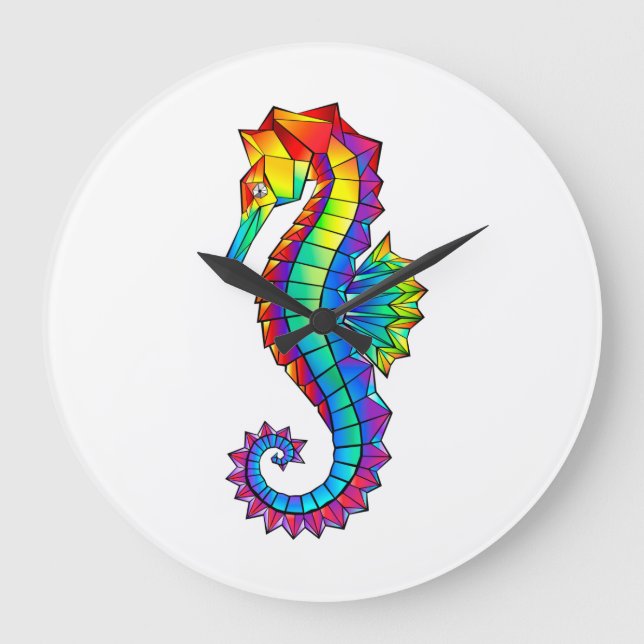 Rainbow Polygonal Seahorse Large Clock (Front)