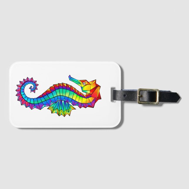 Rainbow Polygonal Seahorse Luggage Tag (Front Horizontal)