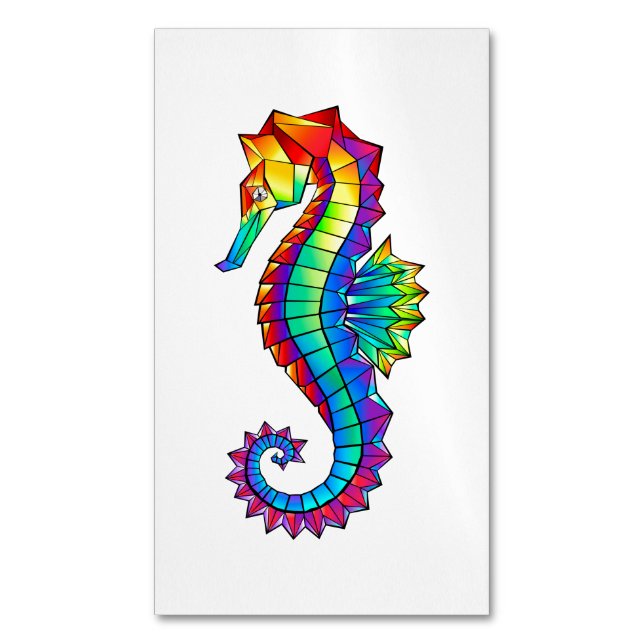 Rainbow Polygonal Seahorse Magnetic Business Card (Front Vertical)