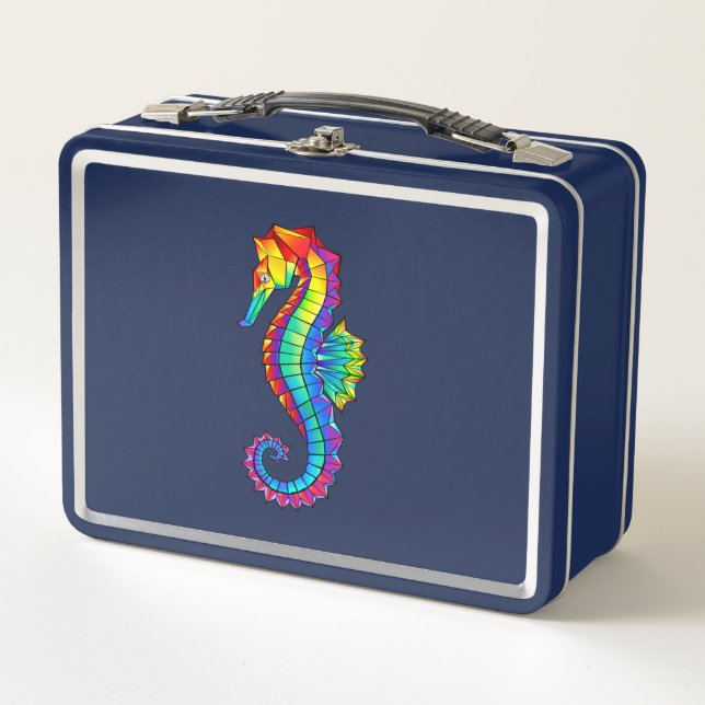 Rainbow Polygonal Seahorse Metal Lunch Box (Front)