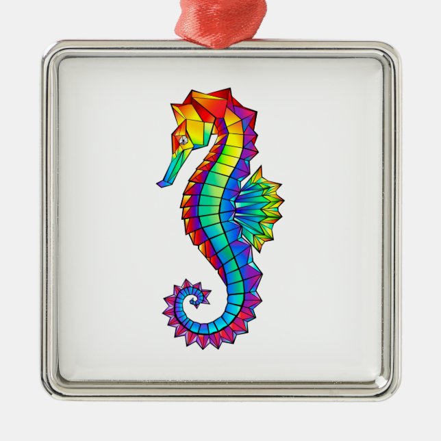 Rainbow Polygonal Seahorse Metal Ornament (Front)