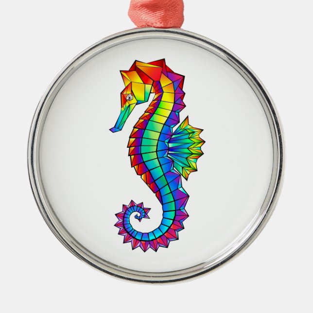 Rainbow Polygonal Seahorse Metal Ornament (Front)