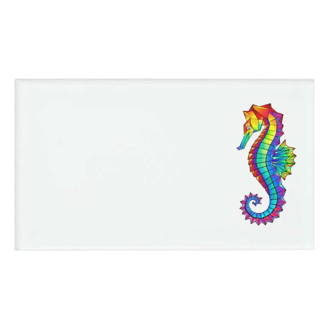 Rainbow Polygonal Seahorse Name Tag (Front)