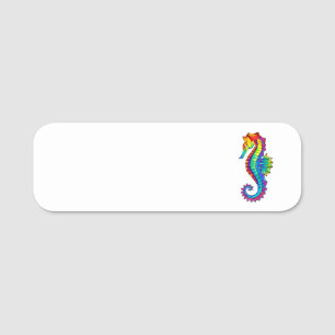 Rainbow Polygonal Seahorse Name Tag