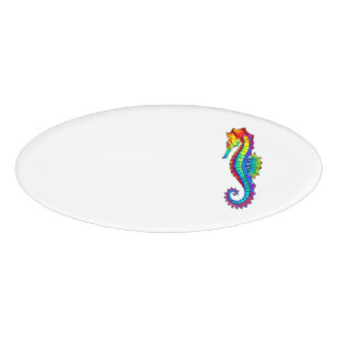 Rainbow Polygonal Seahorse Name Tag