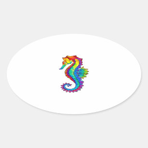 Rainbow Polygonal Seahorse Oval Sticker