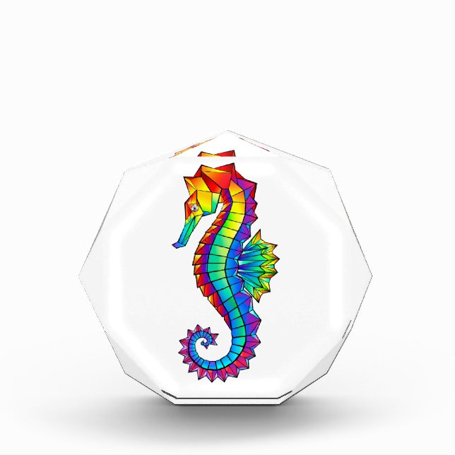 Rainbow Polygonal Seahorse Photo Block (Front)