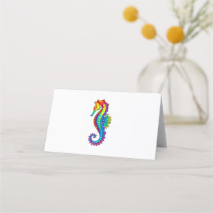 Rainbow Polygonal Seahorse Place Card