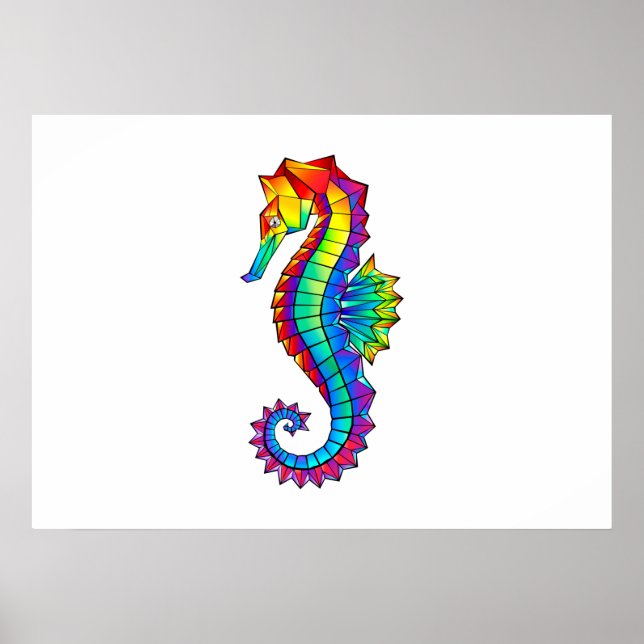 Rainbow Polygonal Seahorse Poster (Front)