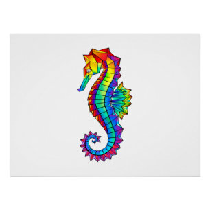 Rainbow Polygonal Seahorse Poster