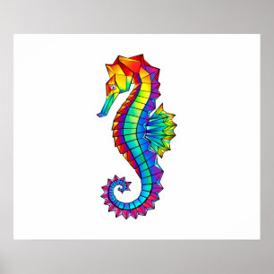 Rainbow Polygonal Seahorse Poster