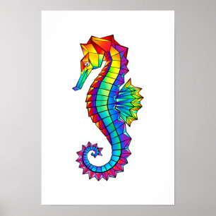 Rainbow Polygonal Seahorse Poster