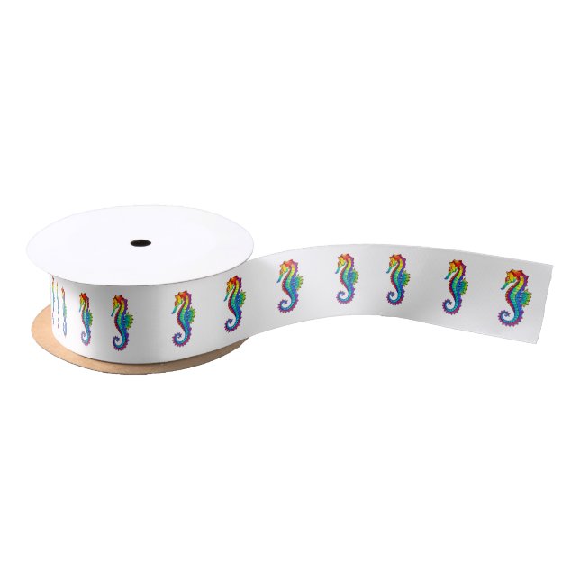 Rainbow Polygonal Seahorse Satin Ribbon (Spool)