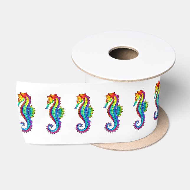 Rainbow Polygonal Seahorse Satin Ribbon (Spool)
