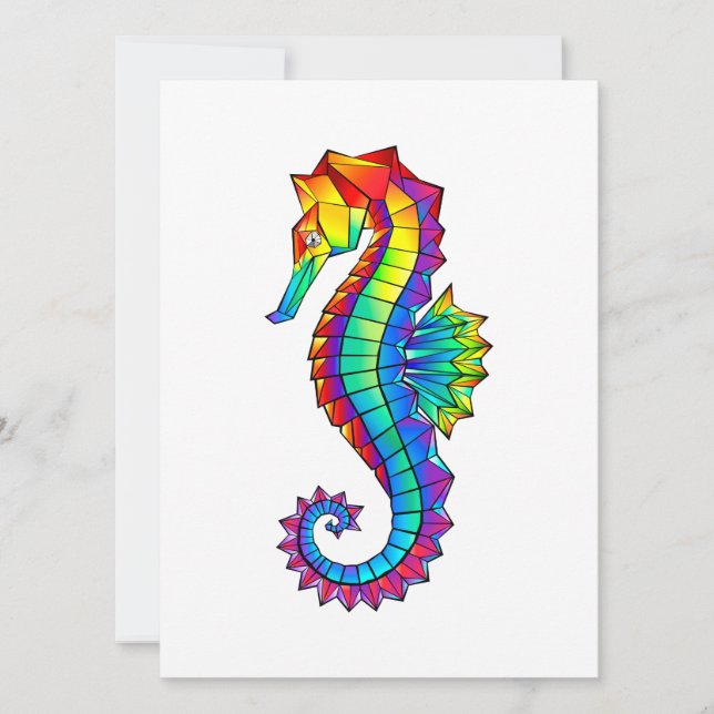 Rainbow Polygonal Seahorse Save The Date (Front)
