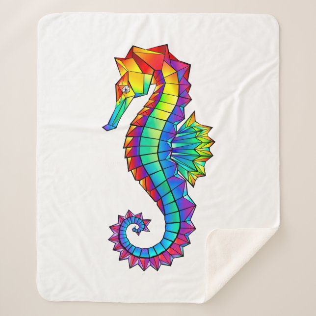Rainbow Polygonal Seahorse Sherpa Blanket (Front)