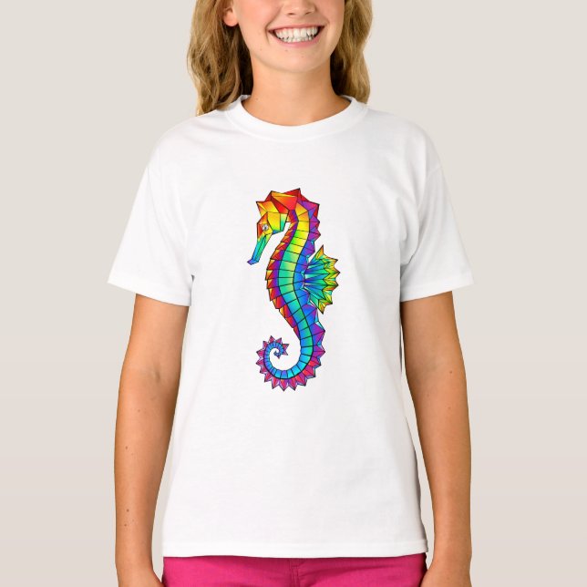 Rainbow Polygonal Seahorse T-Shirt (Front)