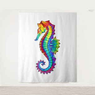 Rainbow Polygonal Seahorse Tapestry
