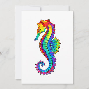 Rainbow Polygonal Seahorse Thank You Card