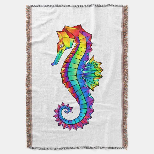 Rainbow Polygonal Seahorse Throw Blanket (Front Vertical)