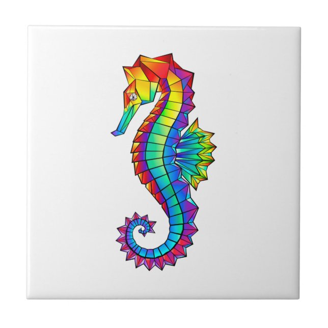Rainbow Polygonal Seahorse Tile (Front)