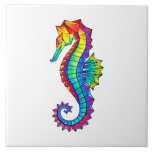 Rainbow Polygonal Seahorse Tile