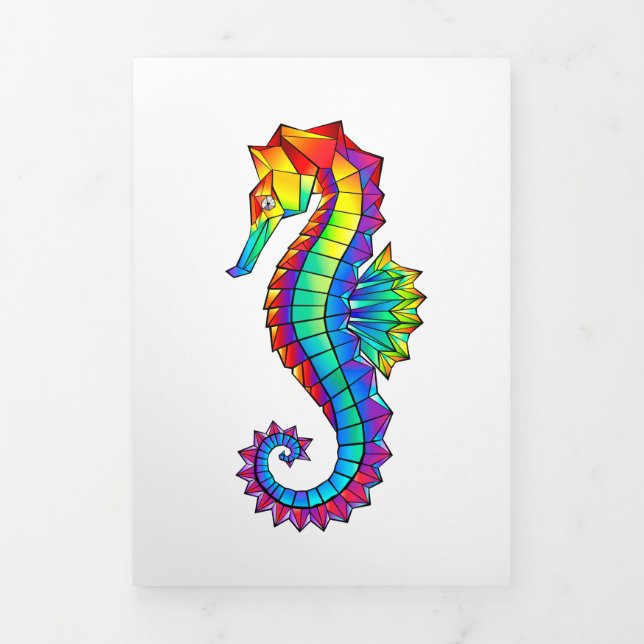 Rainbow Polygonal Seahorse Tri-Fold Announcement (Cover)